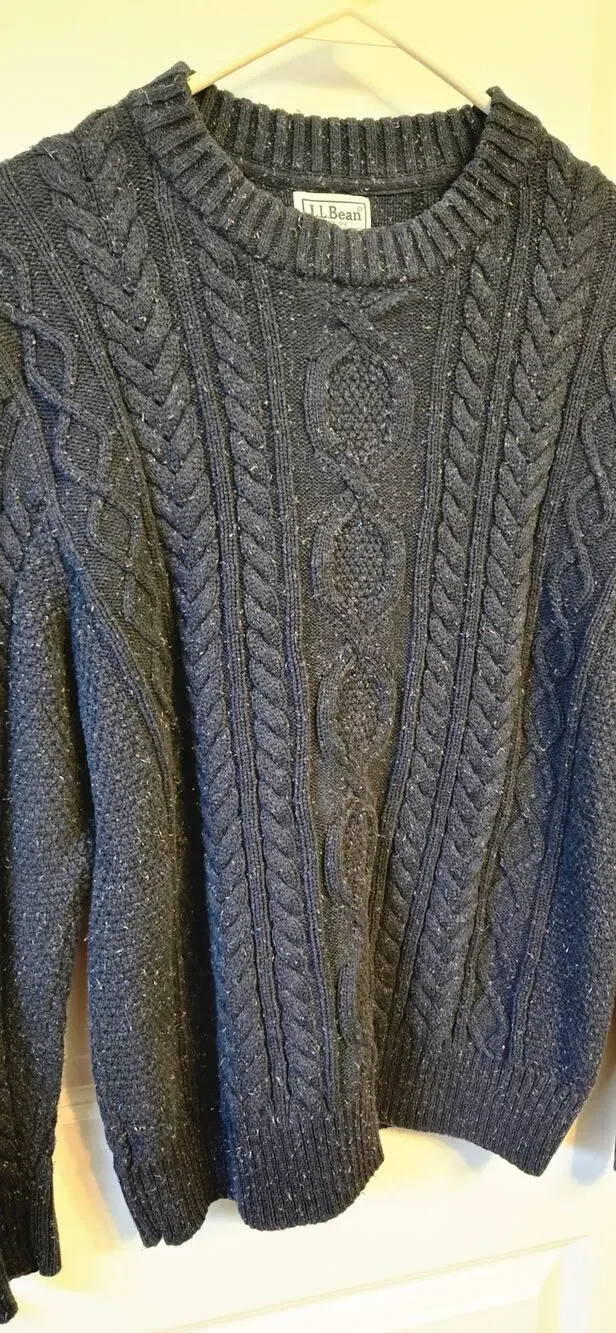 Vintage 90s L.L.Bean Men's Sz M Fisherman Cable Knit Sweater Crewneck Navy